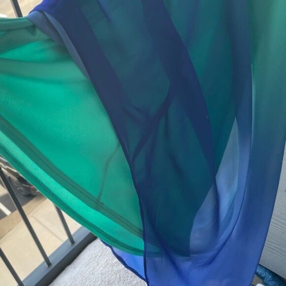 Boston Proper Bebe Cowl Neck Ombré Chiffon Asymmetrical Dress Blue Green Size S - Picture 5 of 7